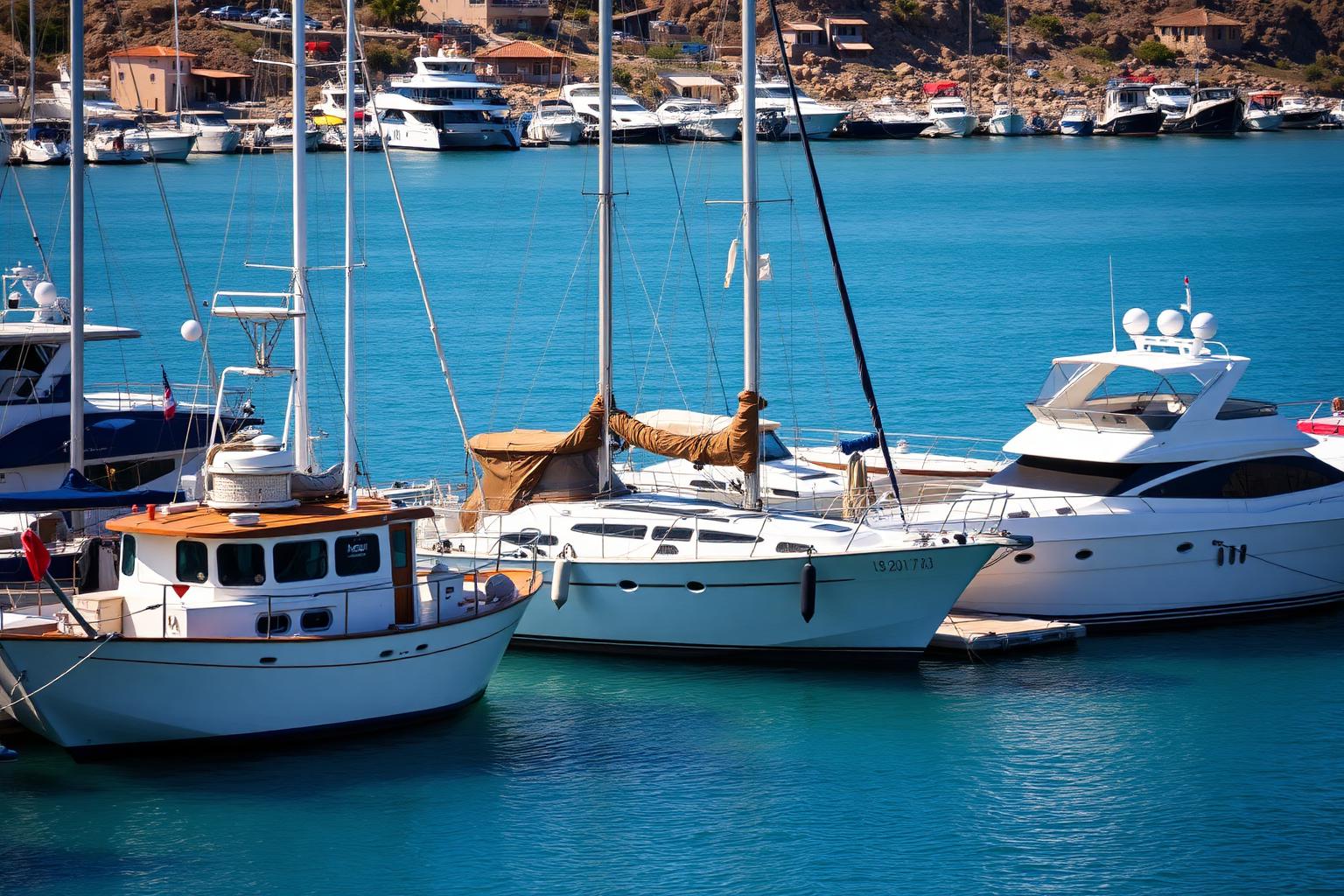 Variety of fishing boats, sailing yachts and motor yachts at La Cruz Marina