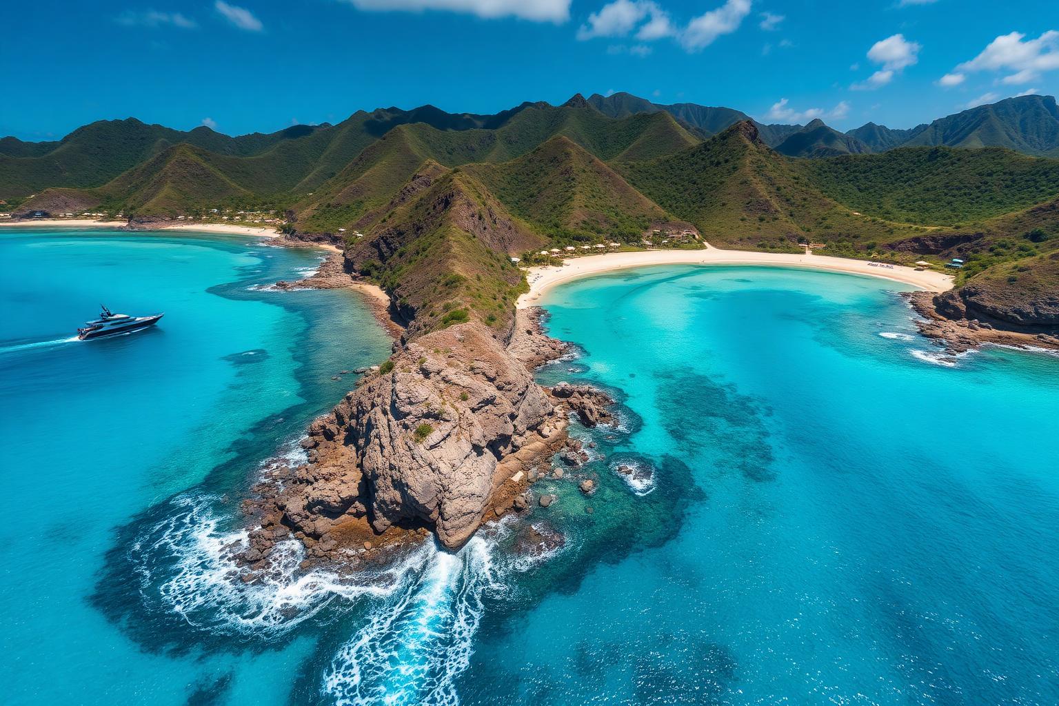 Vista aérea de un yate en la costa de Punta Mita